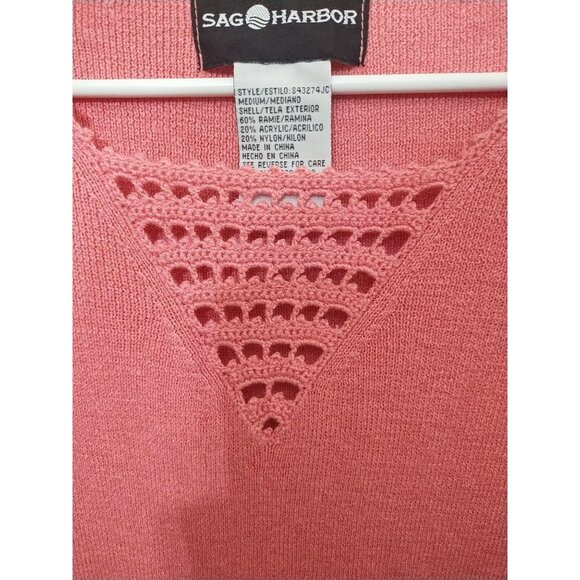 VTG 90s Sag Harbor Long Sleeve V Neck Knit Sweater w Crochet Accents M Barbie - Picture 4 of 6